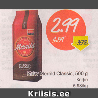 Allahindlus - Kohv Merrild Classic, 500 g