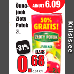 Allahindlus - Õunajook Zloty Potok 2 l