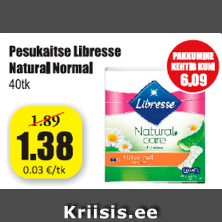 Allahindlus - Pesukaitse Libresse Natural Normal 40 tk