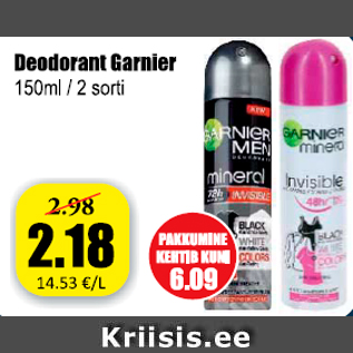 Allahindlus - Deodorant Garmier