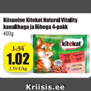 Allahindlus - Kiisueine Kitekat Natural Vitality kanalihaga ja lõhega 4-pakk 400 g