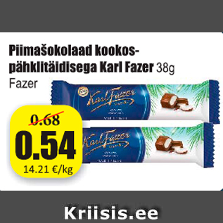 Allahindlus - Piimašokolaad kookospähklitäidisega Karl Fazer