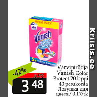 Allahindlus - Värvipüüdja Vanish Color Protect 20 lappi