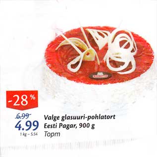 Allahindlus - Valge glasuuri-pohlatort Eesti Pagar, 900 g