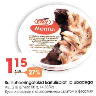 Allahindlus - Suitsuheeringatükid kartulisalari ja ubadega Vici, 210 g/neto 80 g