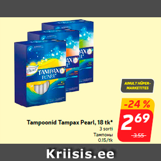 Allahindlus - Tampoonid Tampax Pearl, 18 tk*