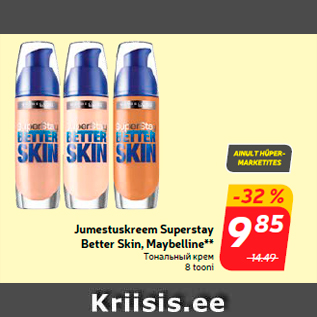 Allahindlus - Jumestuskreem Superstay Better Skin, Maybelline**