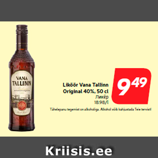 Allahindlus - Liköör Vana Tallinn Original 40%, 50 cl