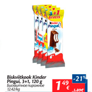 Allahindlus - Biskviitkook Kinder Pingui, 3 + 1, 120 g