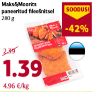 Allahindlus - Maks & Moorits paneeritud fileešnitsel 280 g