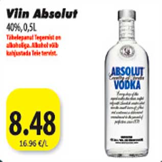 Allahindlus - Viin Absolut 40%, 0,5l