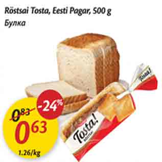 Allahindlus - Röstsai Tosta, Eesti Pagar, 500 g