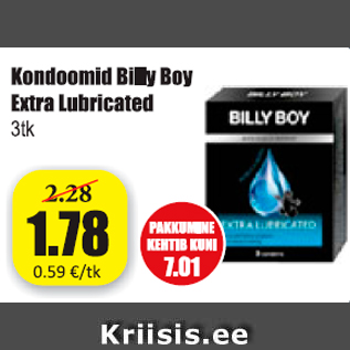 Allahindlus - Kondoomid Billy Boy Extra Lubricated 3 tk