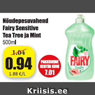 Allahindlus - Nõudepesuvahend Fairy Sensitive Tea Tree ja Mint 500 ml