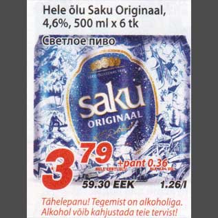 Allahindlus - Hele õlu Saku Originaal