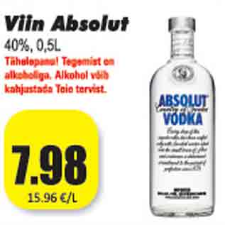 Allahindlus - Viin Absolut 40%, 0,5L