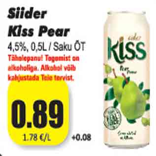 Allahindlus - Siider Kiss Pear 4,5%, 0,5L/Saku