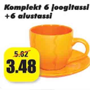 Allahindlus - Komplekt 6 joogitassi + 6 alustassi