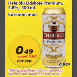 Allahindlus - Hele õlu Lidskoje Premium