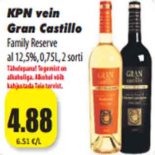 Allahindlus - KPN vein Gran Castillo Family Reserve al 12,5%, 0,75L, 2 sorti