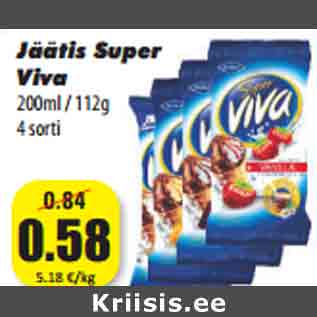 Allahindlus - Jäätis Super Viva 200ml / 112g 4 sorti