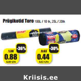 Allahindlus - Prügikotid Toro100L / 10 tk, 25L / 20tk