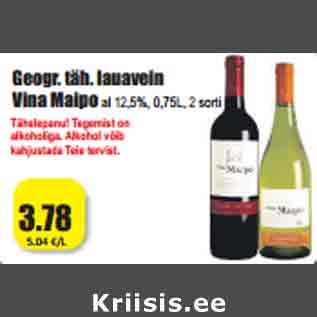 Allahindlus - Geogr. täh. lauavein Vina Maipoal 12,5%, 0,75L, 2 sorti