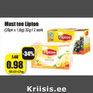 Allahindlus - Must tee Lipton (20pk x 1,6g) 32g / 2 sorti