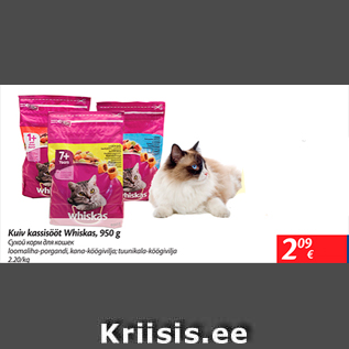 Allahindlus - Kuiv kassisööt Whiskas, 950 g