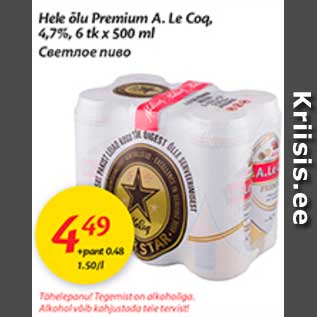 Allahindlus - Hele õlu Premium A.Le Coq