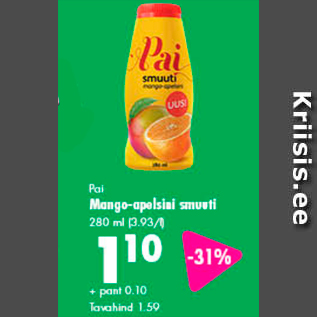 Allahindlus - Pai Mango-apelsini smuuti 280 ml