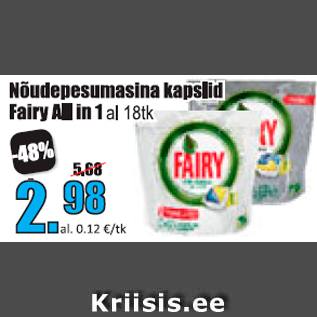 Allahindlus - Nõudepesumasina kapslid Fairy Al in 1