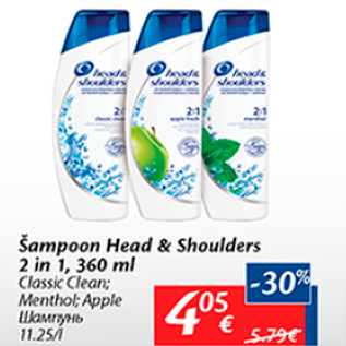 Allahindlus - Šampoon Head & Shoulders 2 in 1, 360 ml; Classic Clean; Menthol; Apple