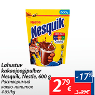 Allahindlus - Lahustuv kakaojoogipulber Nesquik, Nestle, 600 g