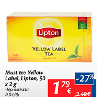 Allahindlus - Must tee Yellow Label, Lipton, 50 x 2 g