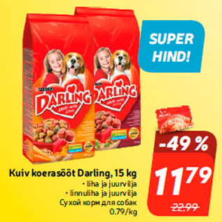 Allahindlus - Kuiv koerasööt Darling, 15 kg