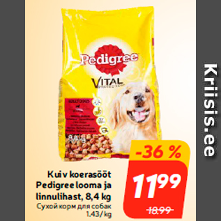 Allahindlus - Kuiv koerasööt Pedigree looma ja linnulihast, 8,4 kg