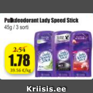 Allahindlus - Pulkdeodorant Lady Speed Stick