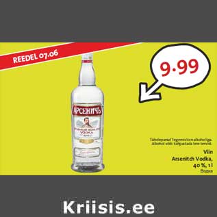 Allahindlus - Viin Arsenitch Vodka, 40 %, 1 l