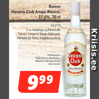 Allahindlus - Rumm Havana Club Anejo Blanco, 37,5%, 70 cl Ром