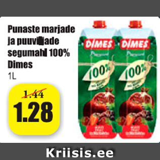 Allahindlus - Punaste marjade ja puuviljade segumahl 100%, Dimes, 1 l