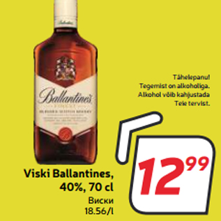 Allahindlus - Viski Ballantines, 40%, 70 cl