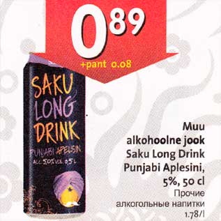 Allahindlus - Мuu alkohoolne jook Saku Long Drink Punjabi Aplesini, 5%, 50 cl