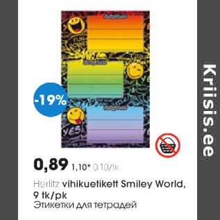 Allahindlus - Herlitz vihikuetikett Smiley Worid,