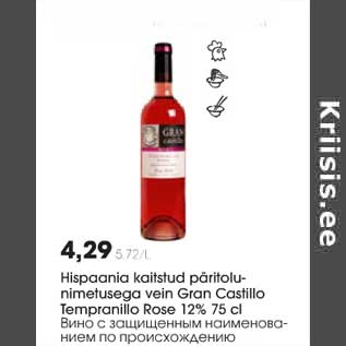 Allahindlus - Hispaania kaitstud päritolunimetusega vein Gran Castillo Tempranillo Rose