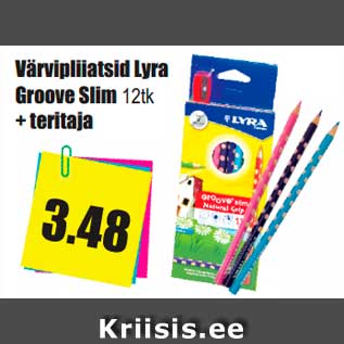 Allahindlus - Värvipliiatsid Lyra Groove Slim 12 tk + teritaja