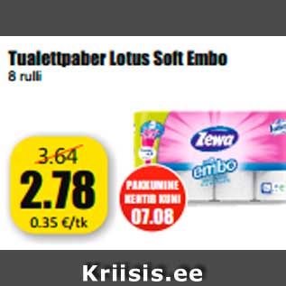 Allahindlus - Tualettpaber Lotus Soft Embo 8 rulli