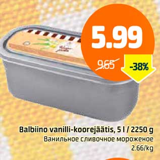 Allahindlus - Balbiino vanilli-koorejäätis, 5 l/2250 g