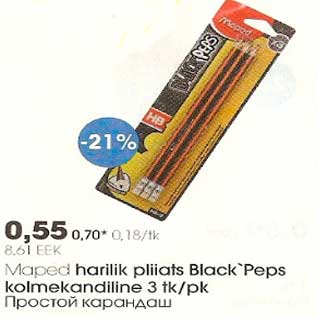 Allahindlus - Maped harilik pliiats Black`Peps kolmekandiline