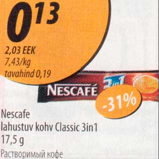 Allahindlus - Nescafe lahustuv Classic 3in1